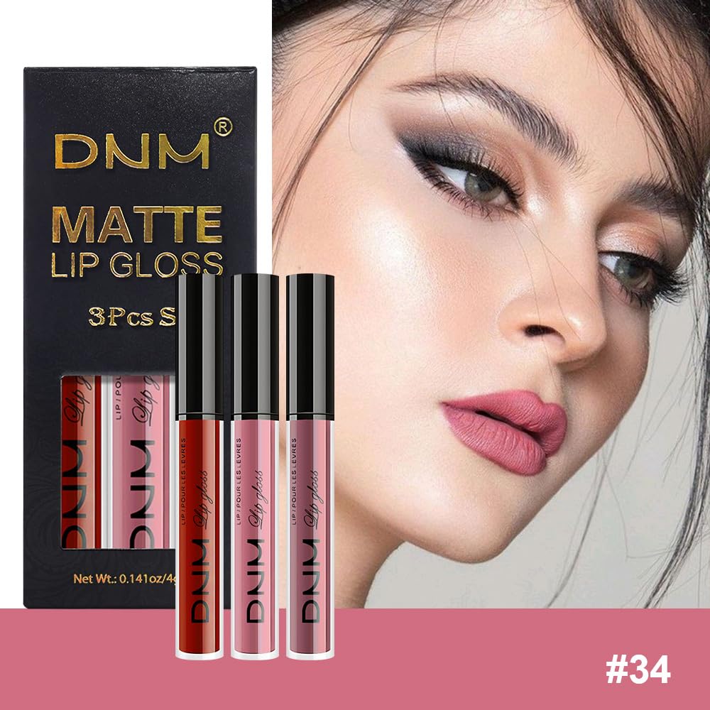 evpct 3Pcs Dark Red Mauve Maroon Matte Liquid Lipstick Lip Stain Sets for Women, Matte Lipstick