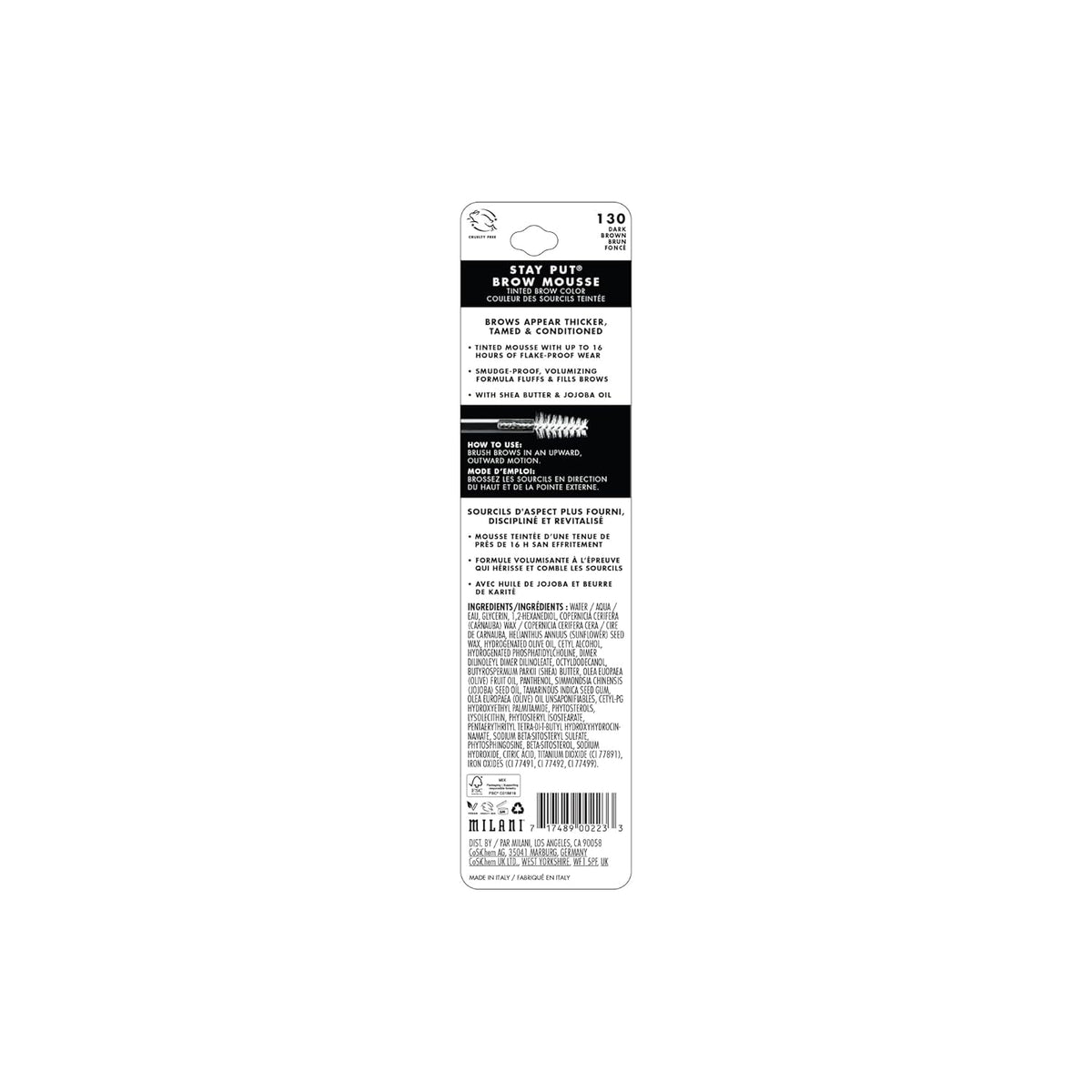 Milani Brow Tint- Stay Put Tinted Brow Mousse, Nourishing, High-Pigment infused with Shea Butter