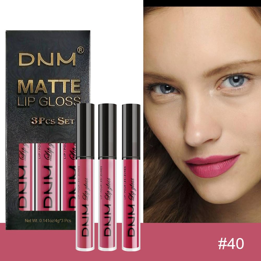 evpct 3Pcs Mauve red Berry pink Rose red Matte Liquid Lipstick Sets for Women 24-hour