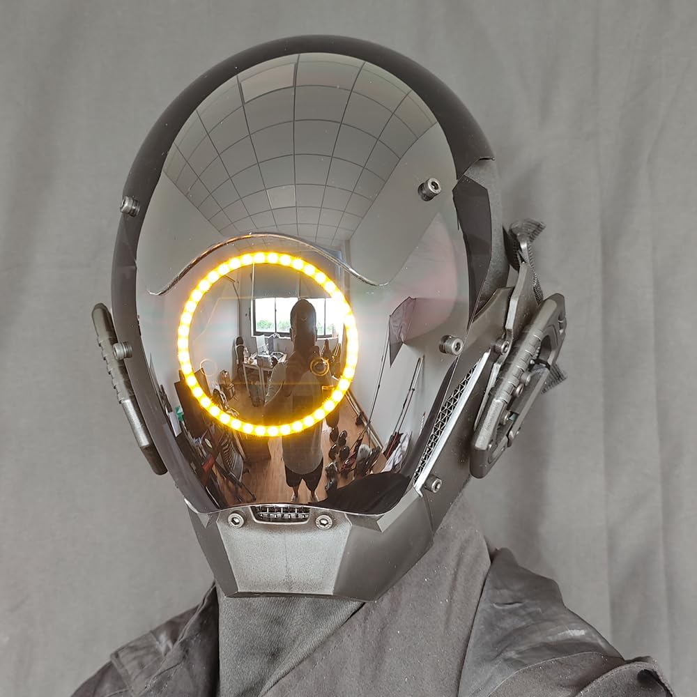 KYEDAY Punk Mask Cosplay for Men, LED Round Light Mask for Women Cosplay Halloween Fit Party Music