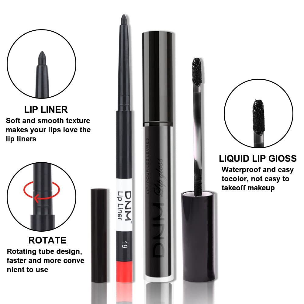 evpct 2Pcs Black Matte Liquid Lipstick and Lip Liner Gloss Stain Pencil Makeup Set Long Lasting