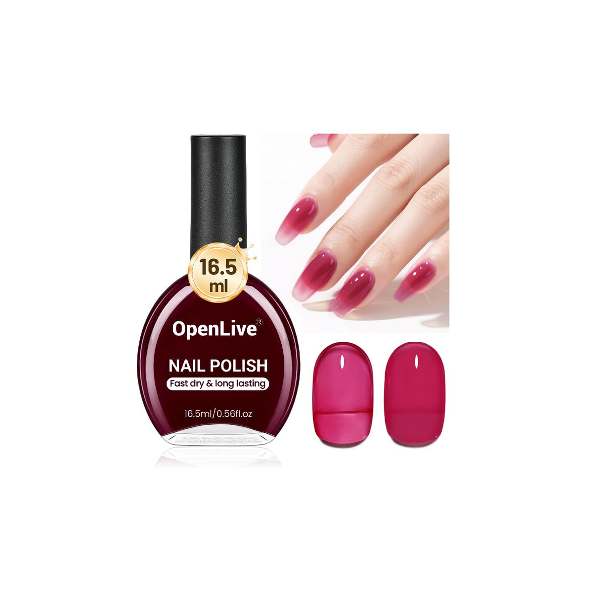16.5ml Jelly Rose Red Nail Polish Large Volume Quick Dry Nail Polish, Long Lasting Shine