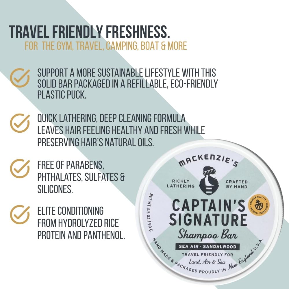 MACKENZIE'S Captain's Signature Shampoo Bar - Gifts for Fishermen - Gifts for Men - Deep Cleaning