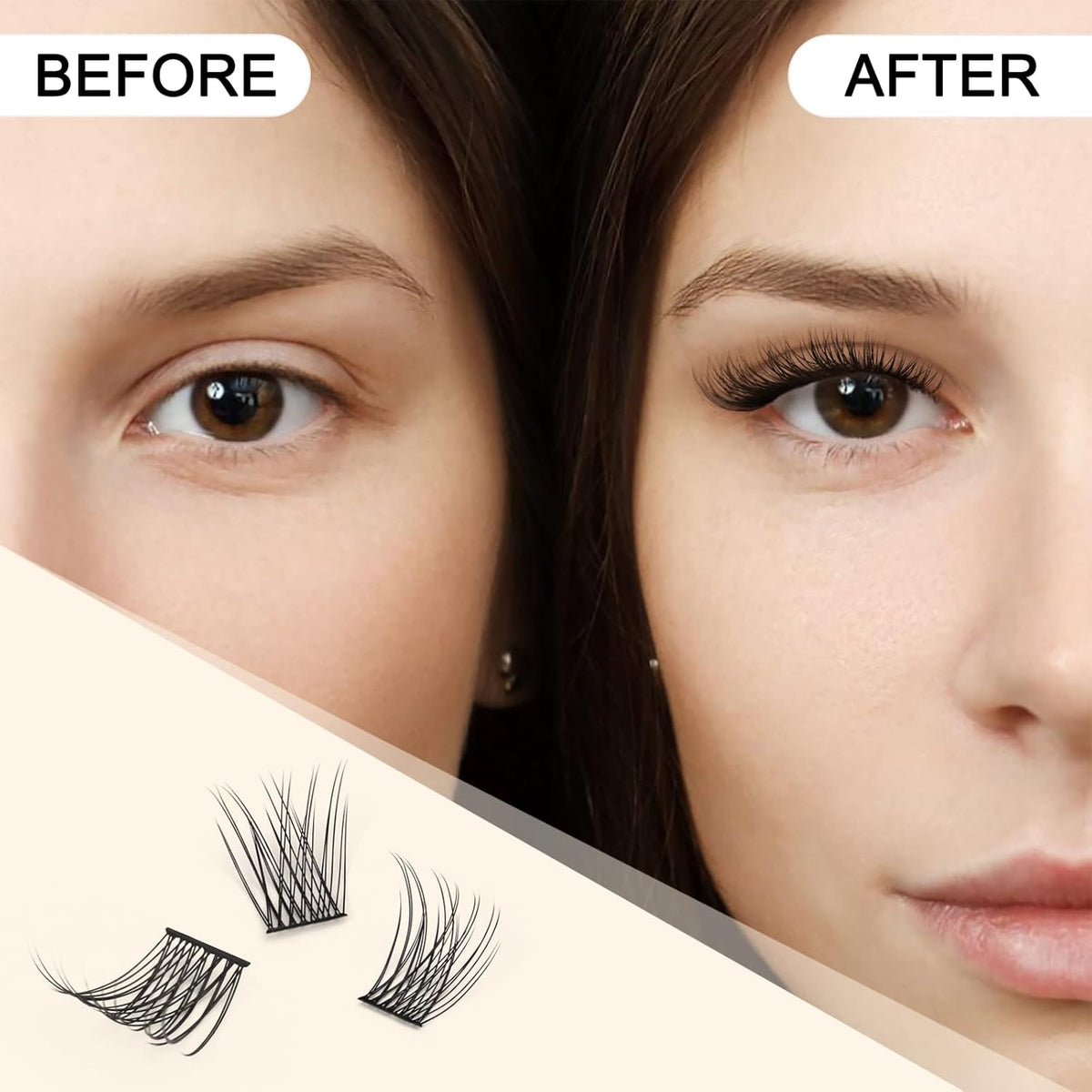 QUEWEL Cluster Lashes 72 Pcs Wide Stem Individual Lashes C/D Curl 8-16mm Length DIY Eyelash