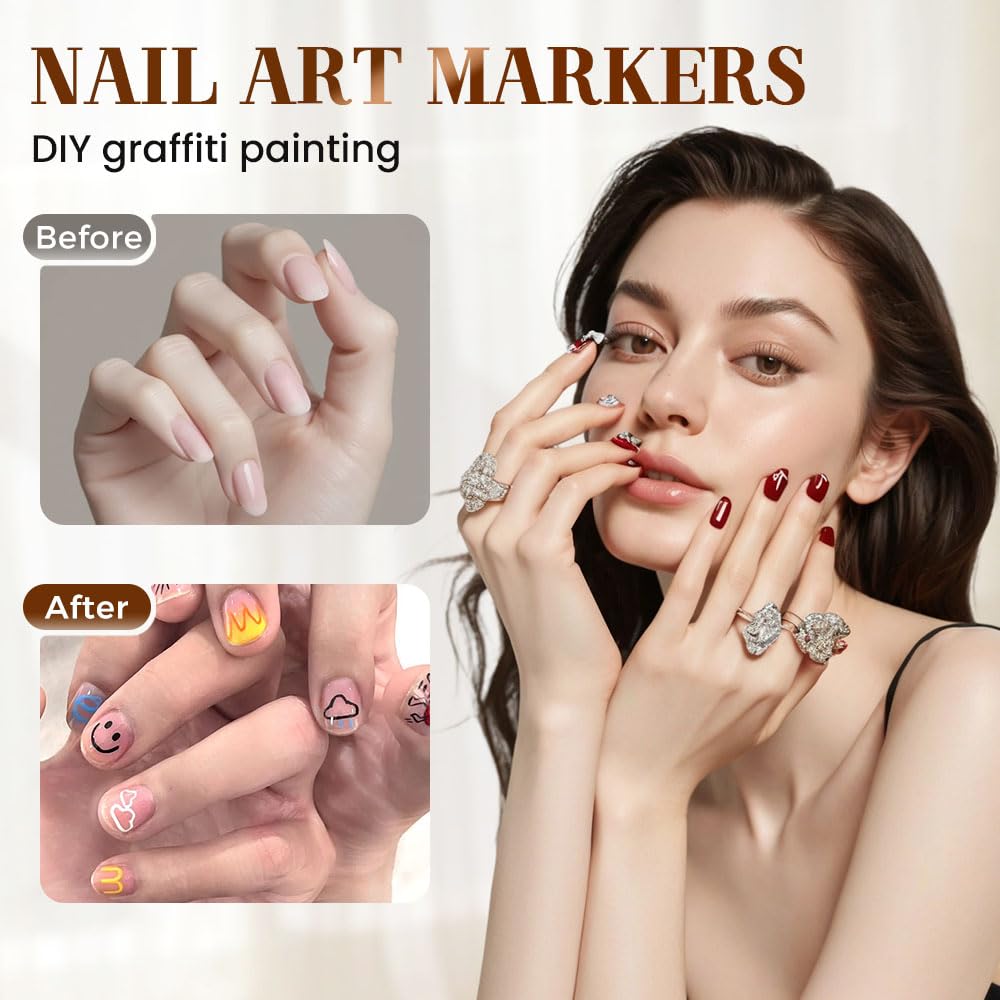 12 Colors Nail Art Pens Set, Nail Art Markers Doodle Pen for Kids Adults, Nail Art Tools for