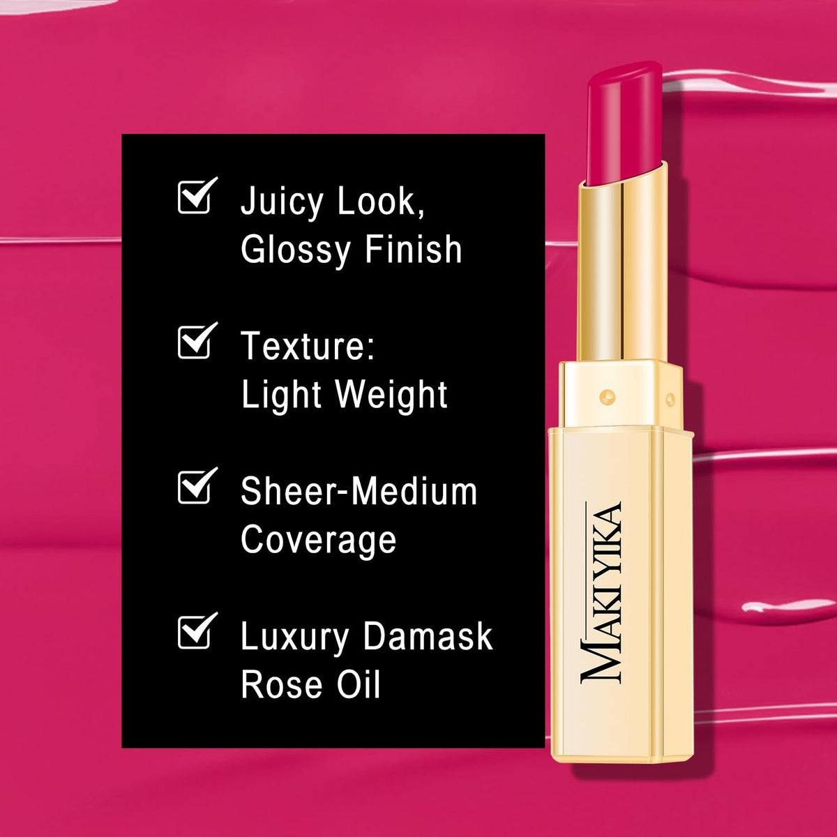 MAKI YIKA Moisture Hot Pink Lipstick for Women Hydrate Lip Balm for Dry Cracked Lips Weightless