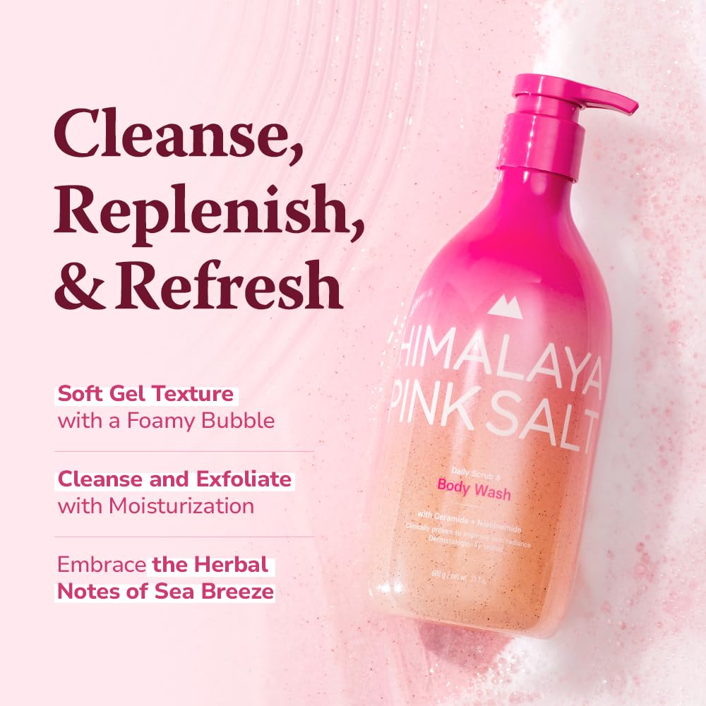 HIMALAYA PINKSALT Daily Scrub & Body Wash - Exfoliating Body Scrub, Dead Sea Salt & Himalayan Pink