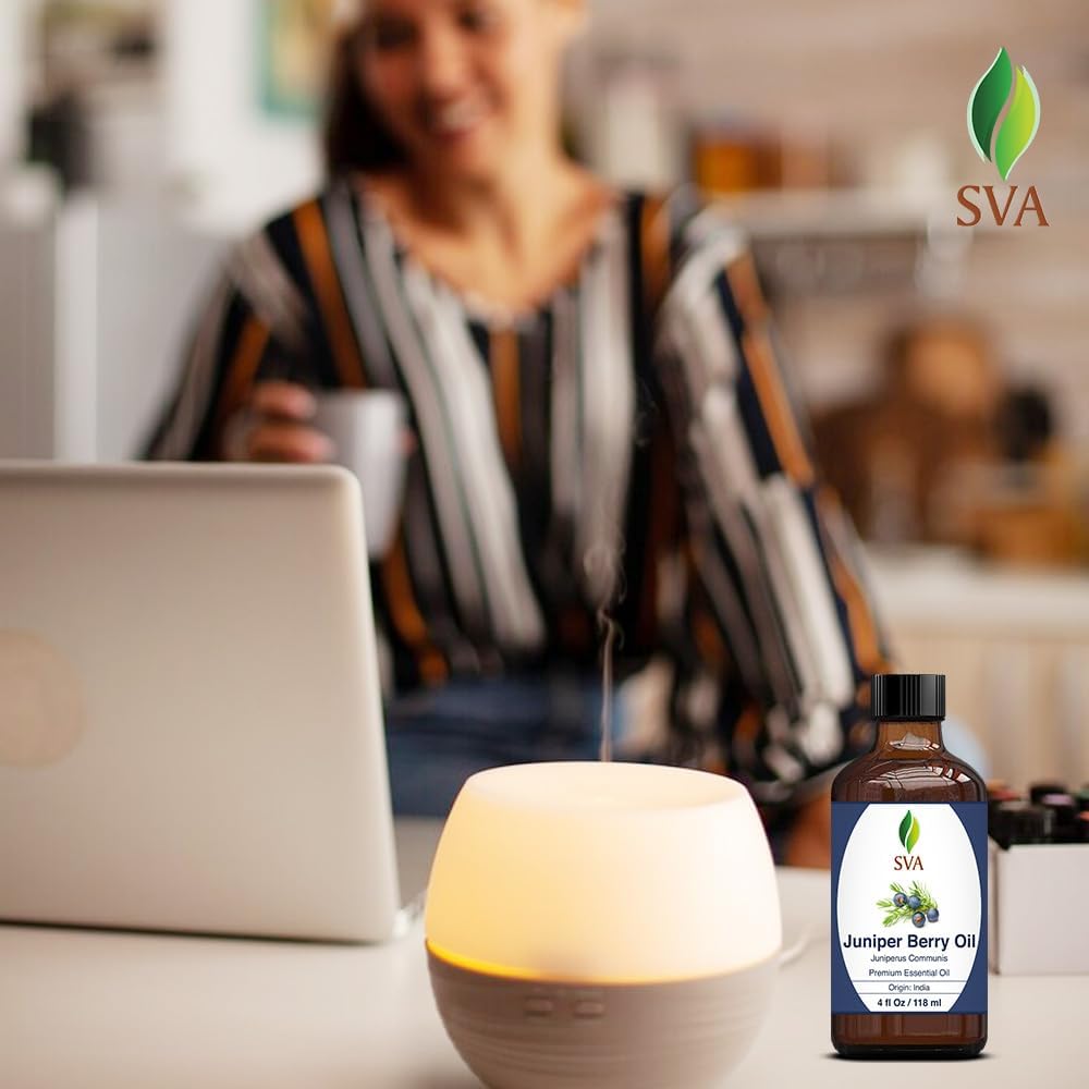 SVA Juniper Berry Essential Oil – 4 Fl Oz – 100% Natural Juniper Oil - for Diffuser, Hair Care