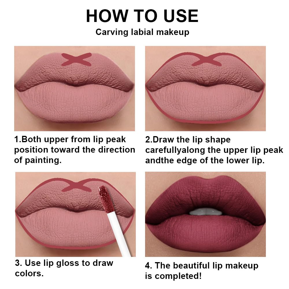 evpct 2Pcs Burgundy Red Matte Lip Liner Lipstick Combo Set for Women, Burgundy Lip Combo Set Liquid