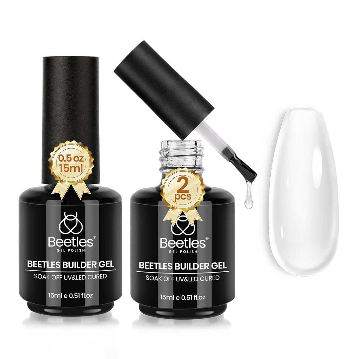 Beetles Builder Gel for Nails, 2 Pcs 0.51 oz 8 in 1 Clear Builder Nail Gel Set for Nail Apex