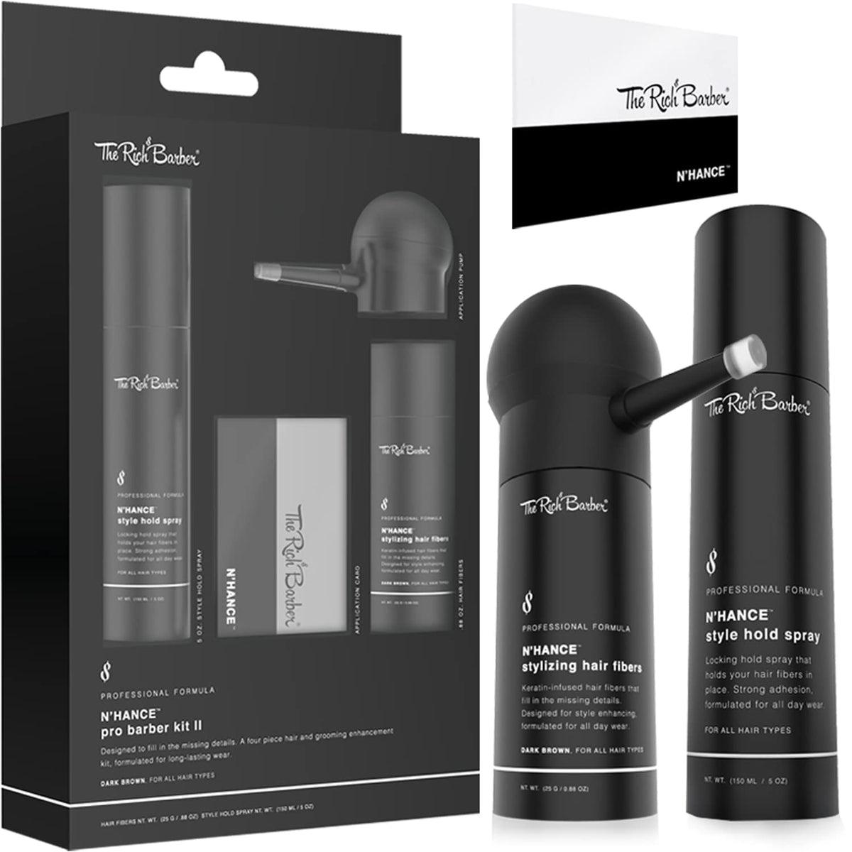 The Rich Barber N'Hance Pro Barber Kit II - 4-in-1 Hair & Beard Styling Set with Keratin-Infused