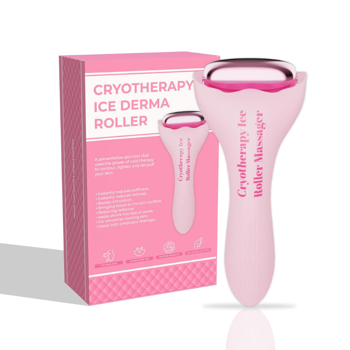 Facial Ice Roller for Skin Care - Aluminum Face Roller to De-Puff, Soothe & Tighten Pores - Cold