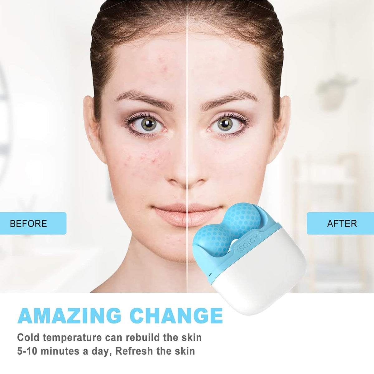 Leeshine Ice Roller for Face and Eyes - Facial Skin Care Tools with 2 in 1 Massage Roller and
