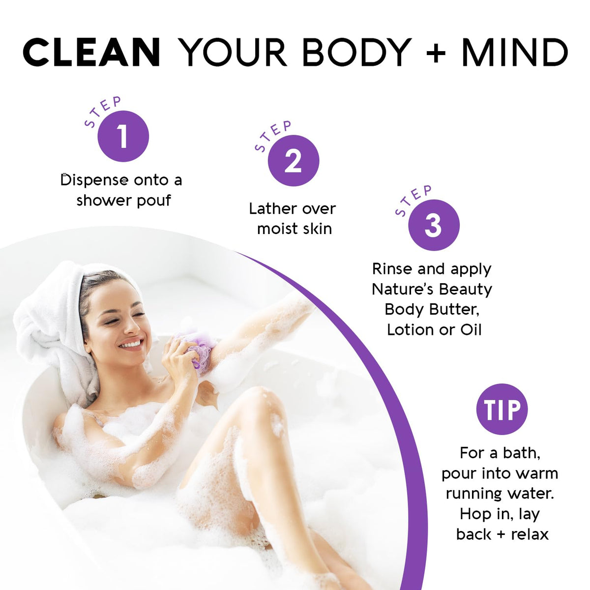 Nature's Beauty Lavender Chamomile Sleep Body Wash for Women Multi-Pack- Gentle Bath + Body