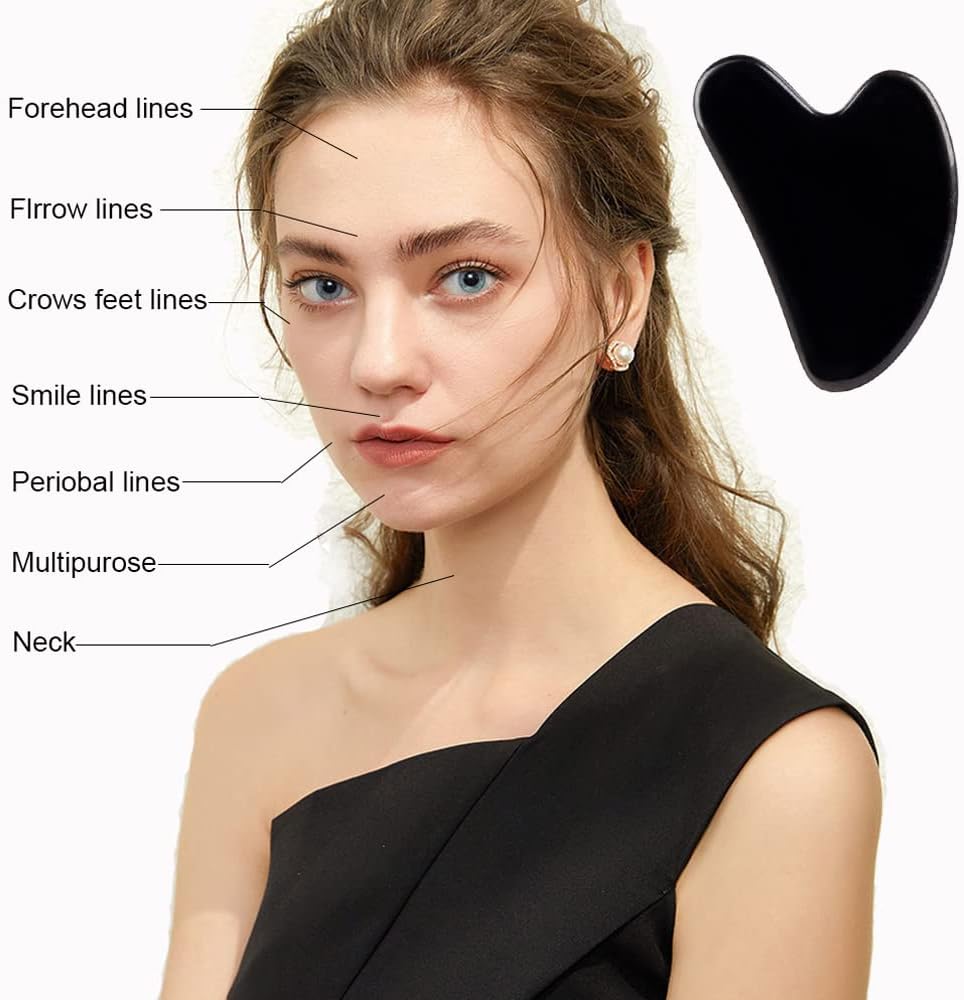 Ditind Gua Sha Facial Tools, Black Obsidian Gua Sha Massage Tool, Natural Jade Guasha Tool for Face
