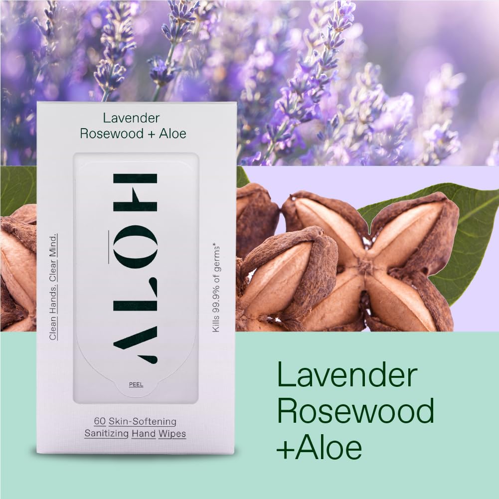 ALŌH Lavender Rosewood + Aloe Sanitizing Hand Wipes - Clean Hands, Clear Mind - On The Go Hand