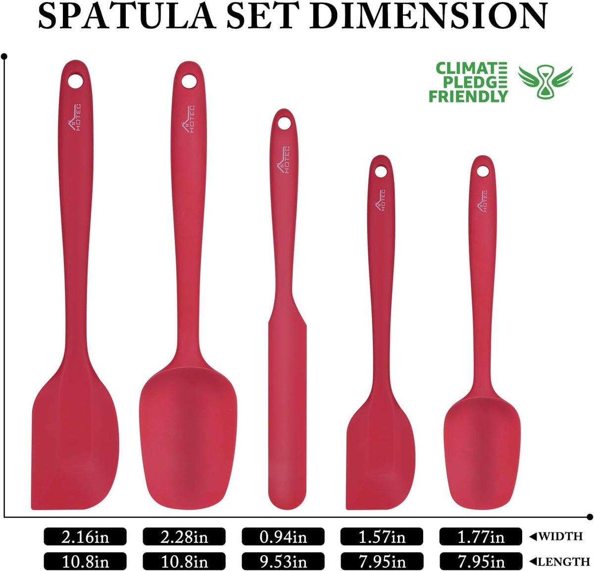 HOTEC Heat Resistant 600℉ BPA-Free Silicone Rubber Spatula Set, Kithchen Cooking Spatulas, Baking