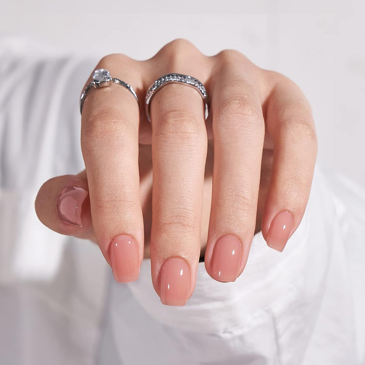 BTArtbox Press On Nails Short - Nude Square Nail Tips Glue On Nails, Reusable Stick On Nails in 15