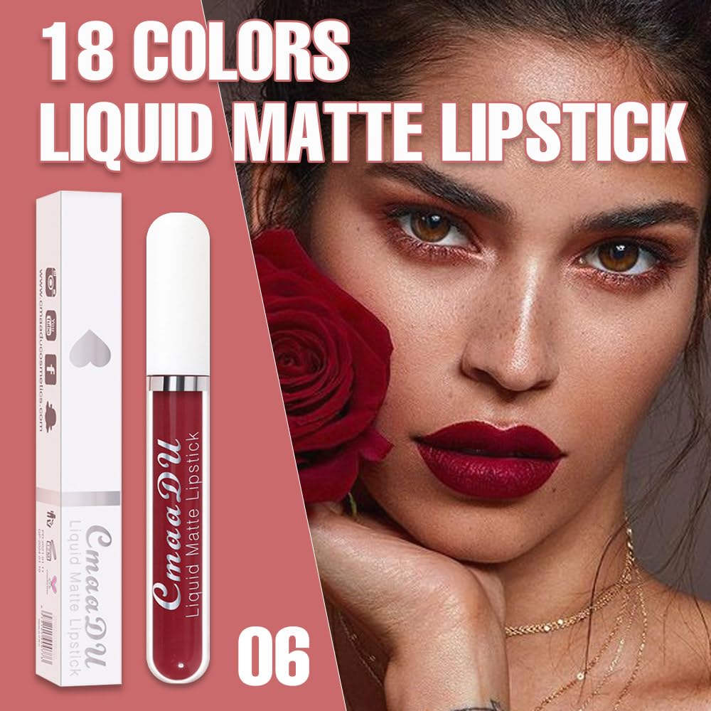 evpct 1Pcs Plum Red Liquid Matte Lipstick Lipgloss Set for Women, labiales mate 24 horas originales