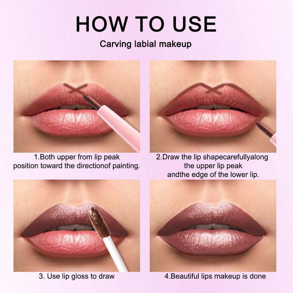 evpct Brown Bronze Metallic Glitter Lip Liner and Lipstick Combo Lip Gloss Stain Set Makeup for