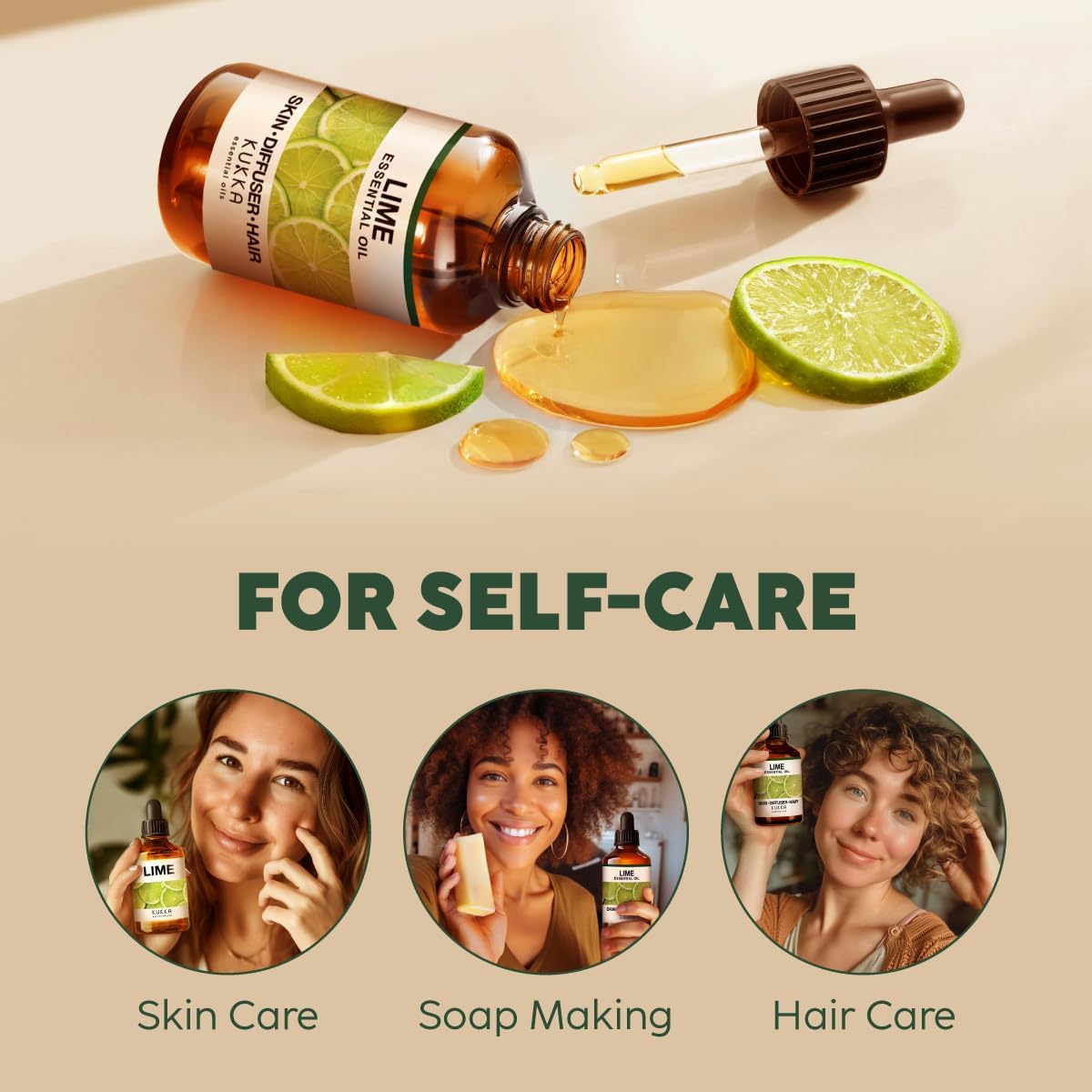 Kukka Lime Essential Oil for Skin - 4 Fl Oz - Lime Oil for Diffuser, Hair, Candles, DIY Soap Making