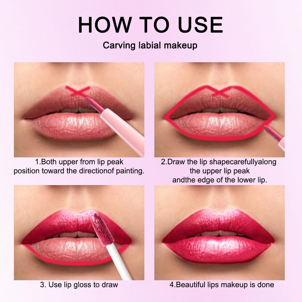 evpct Crushed Ruby Red Metallic Glitter Lip Liner and Lipstick Combo Lip Gloss Stain Set Makeup for