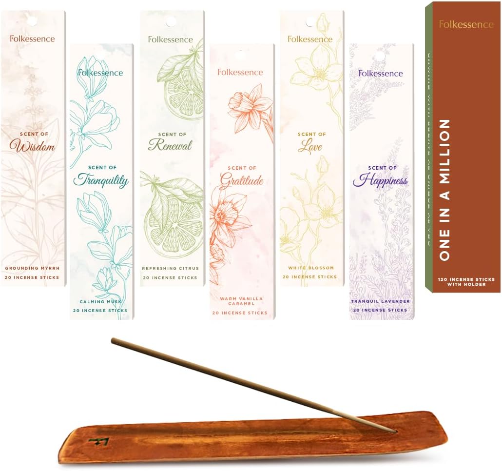 Folkulture Incense Stick with Holder | Set of 6 (120 Fall Insence-Sticks) with 45 Min Burn Time |