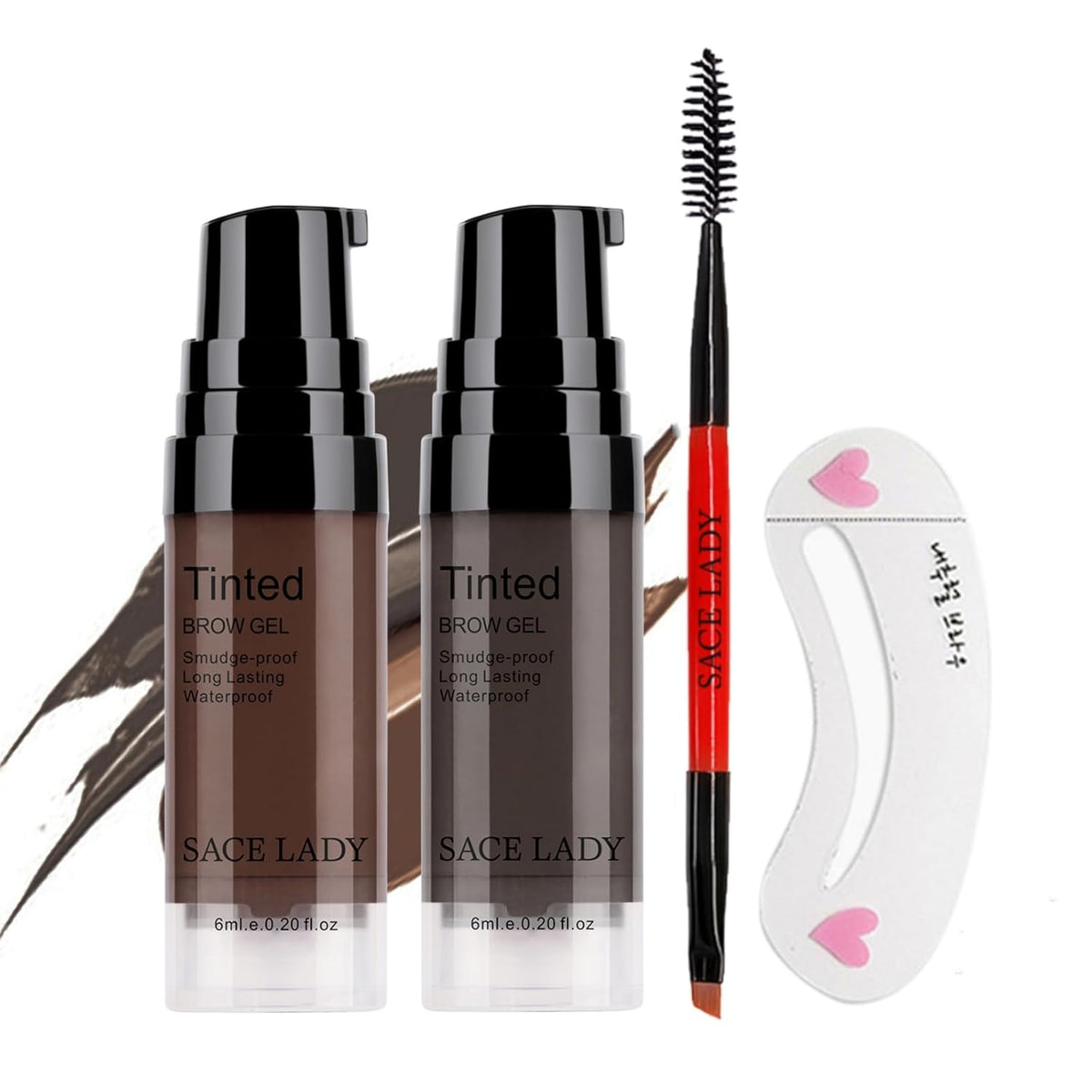 2 Colors Long Lasting Eyebrow Gel Set with Eyebrow Brushes for Waterproof Eyebrow Make Up, Eyebrow