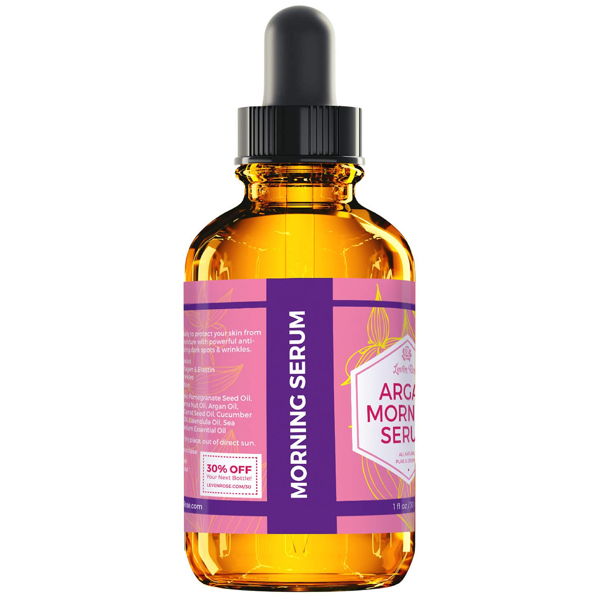 Leven Rose Moroccan Argan Oil Face Serum 1 oz - 100% Organic Hydrating Oil for Women - Anti-Aging