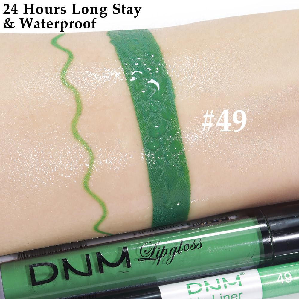 evpct 2Pcs Light Festival Green Matte Liquid Lipstick Lip Gloss Stain and Retractable Lip Liner