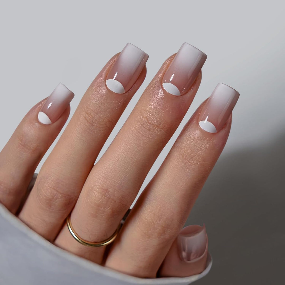 BTArtbox Short Ombre Press On Nails - Square Nail Tips with Glue for Women, Opaque Soft Gel Glue On