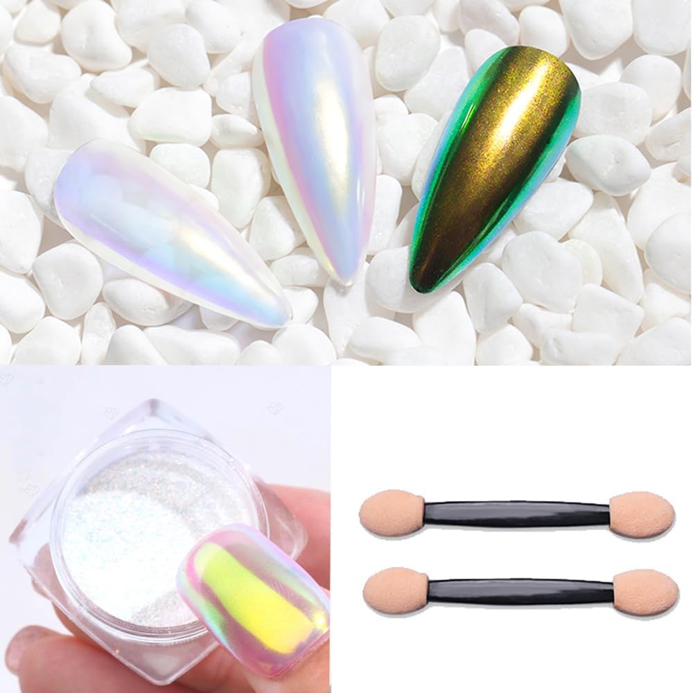 Pretty Diva 0.3g Unicorn Chrome Nail Powder, Aurora Iridescent Chrome Powders for Nails, Mermaid