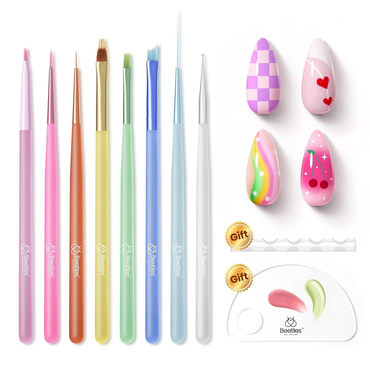Beetles Nail Art Brushes Set for Gel Polish 8 Pcs - Nail Art Design Pen Fingernail Painting Dotting