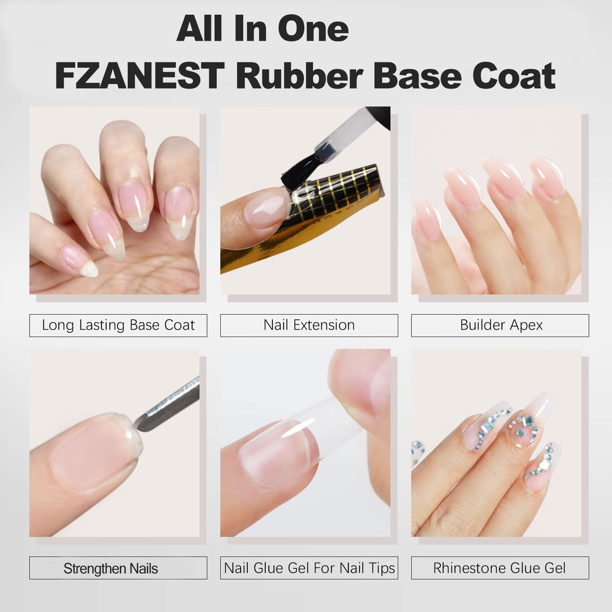 FZANEST Hema Free Rubber Base Builder Gel For Nails, Rubber Base Coat for Nail Strengthen Apex