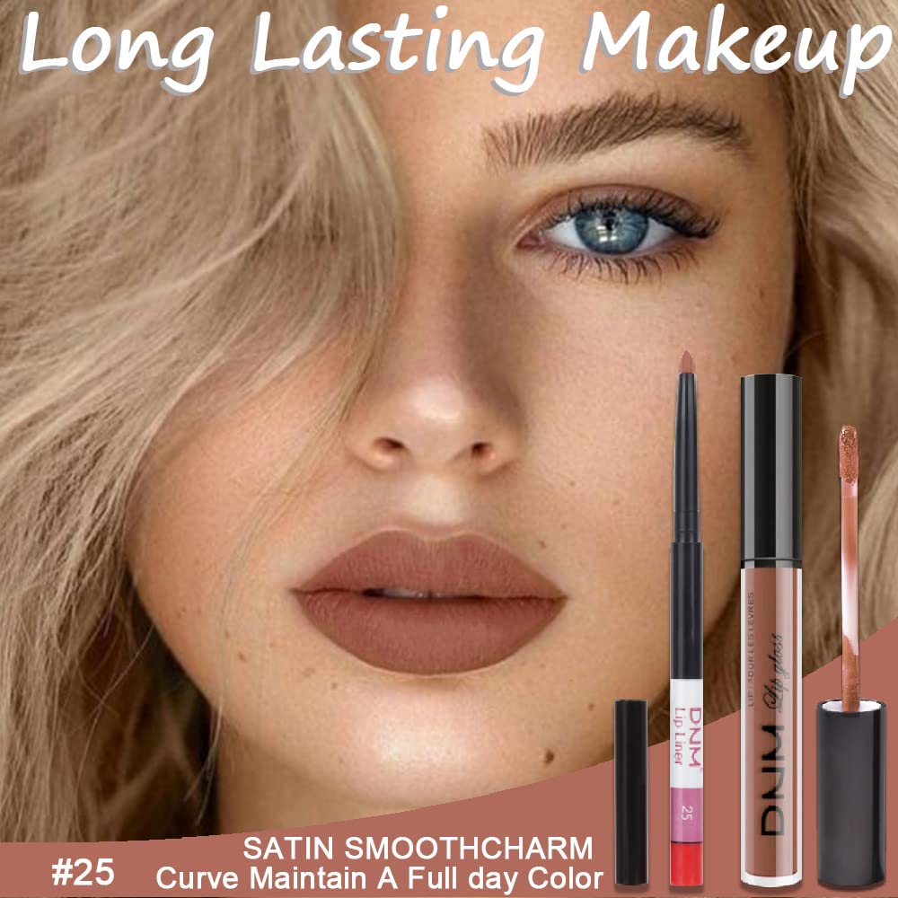evpct 2Pcs Medium Brown Beige Lip Liner and Matte Lipstick Makeup Sets Vegan Lipstick Lip Liner and
