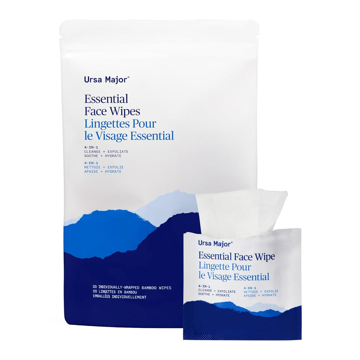 Ursa Major Essential Face Wipes | Natural, Biodegradable, Cruelty-Free | Cleanse, Exfoliate, Soothe