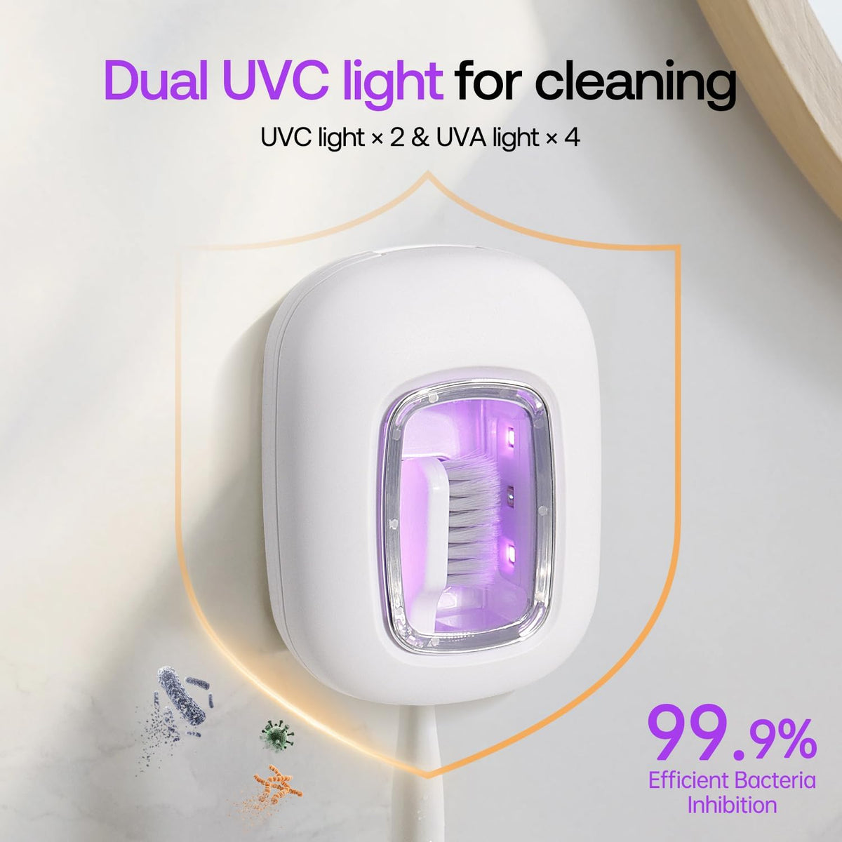 UV Toothbrush Covers Case and Holder,Dual UVC Light(2X Stronger), Clear Window,Toothbrush Cleaner