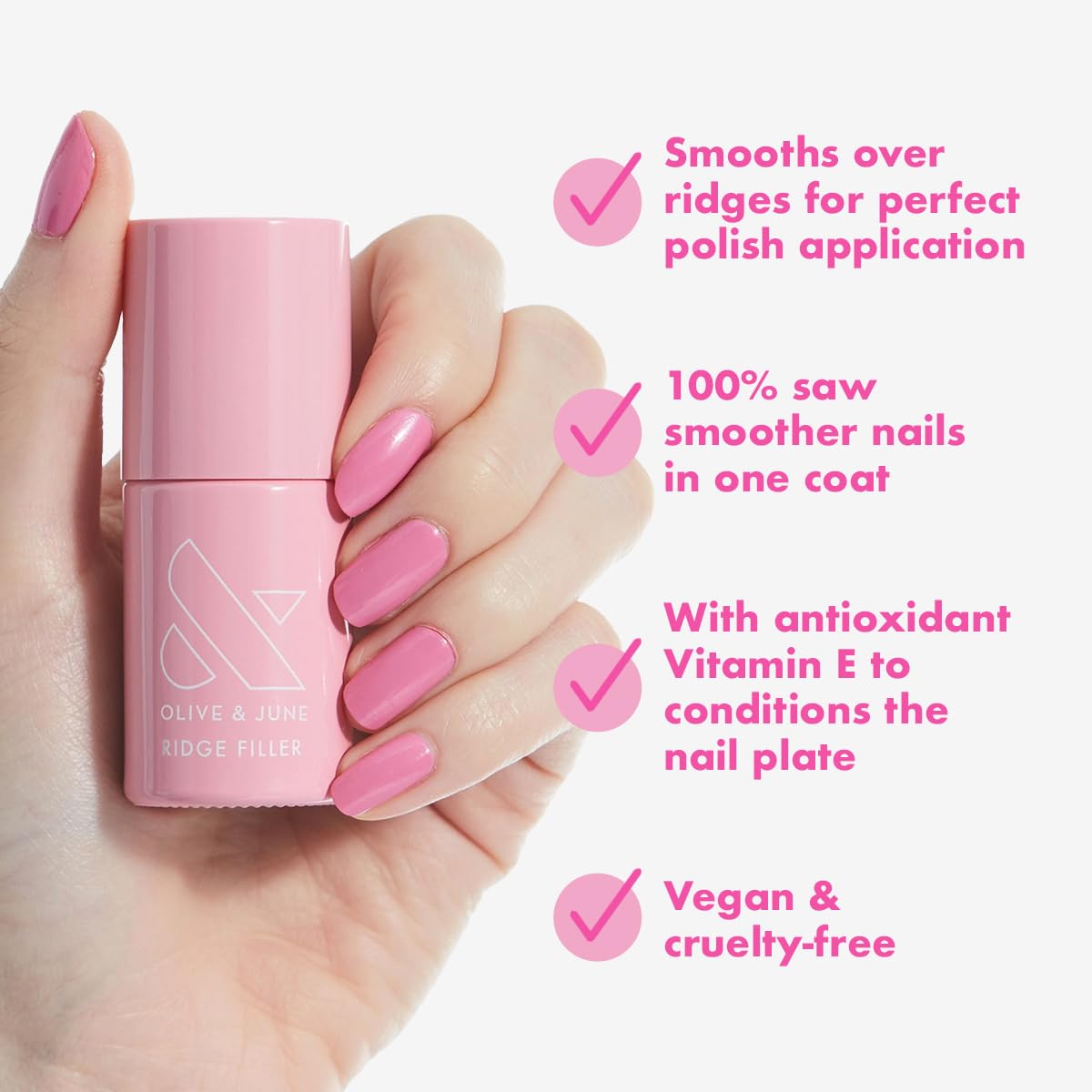 Olive & June Ridge Filler | Smoothing Nail Base Coat for Ridges | Vitamin E & Silica Formula |