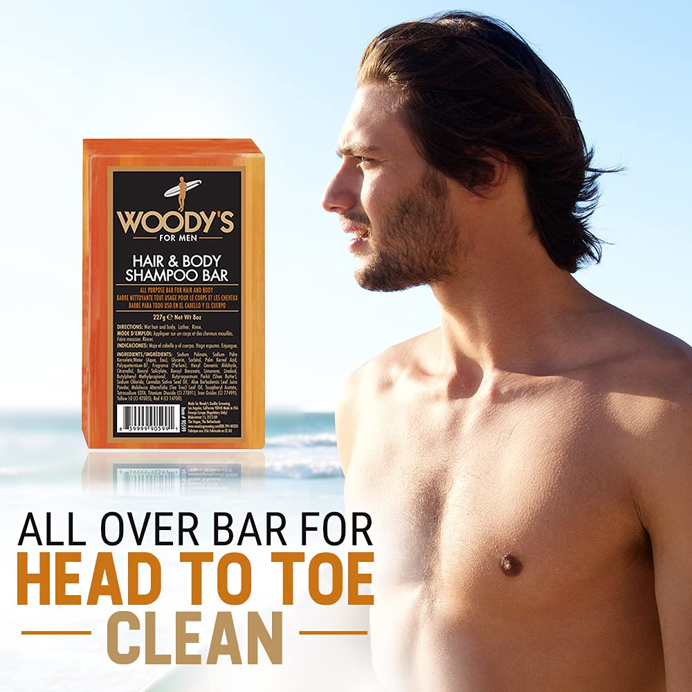 Woody's Men's 2-in-1 Hair & Body Shampoo Bar, Rich, Thick Lather Formula, Conditions, Nourishes