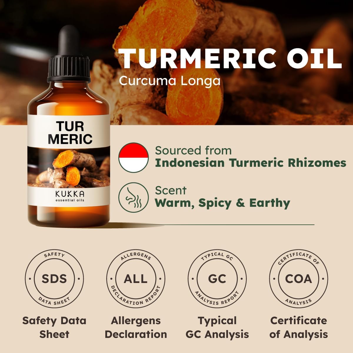Kukka Turmeric Oil for Skin - 4 Fl Oz - Turmeric Essential Oil, Herbaceous Scent, for Face, Hair