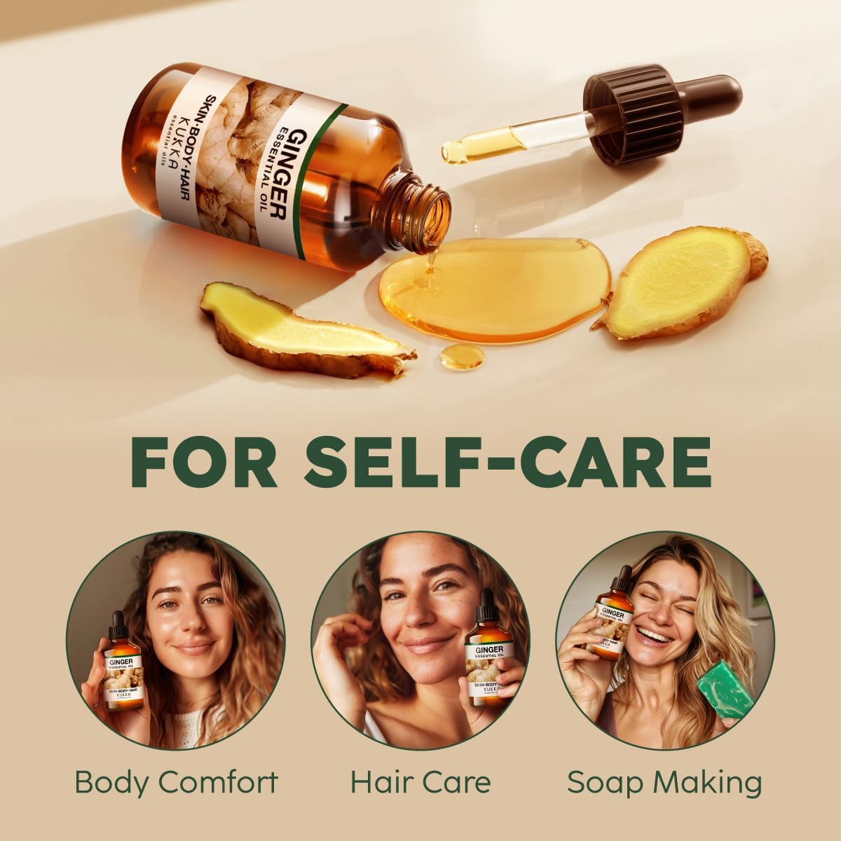 Kukka Ginger Essential Oil for Hair, Skin & Massage - 4 Fl Oz - Enjoy A Warm, Spiced, Ideal for