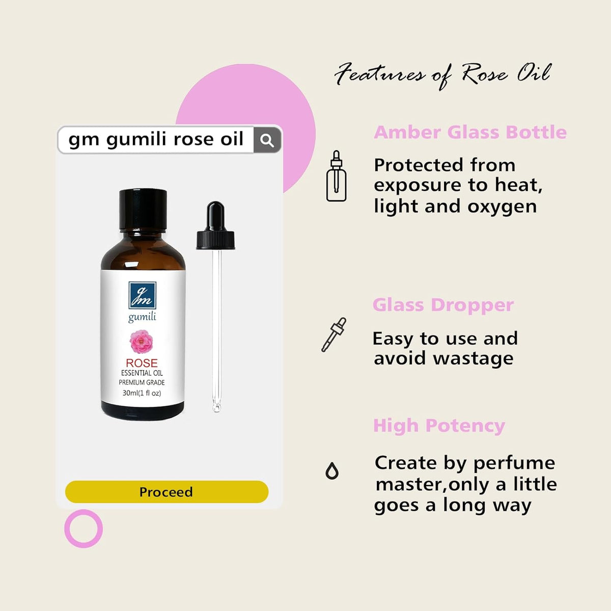 Rose Essential Oil, Home Fragrance Scent Oil for Diffuser, Skin, Hair, Candle, Soap, Dryer Balls