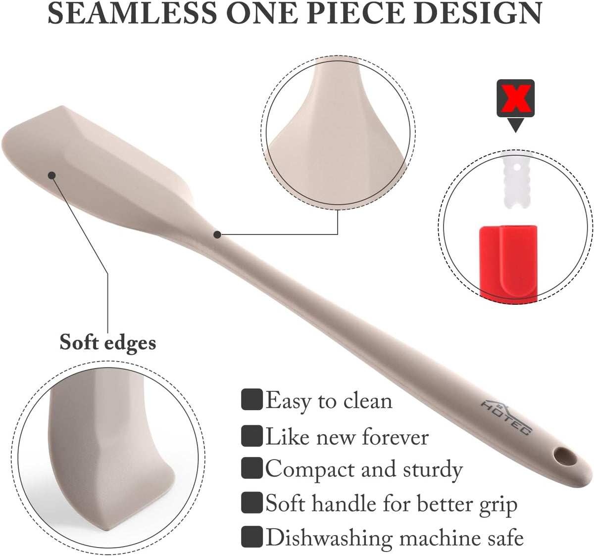 HOTEC 600℉ Heat Resistant BPA-Free Silicone Rubber Spatula Set,Kitchen Cooking Spatulas, Baking