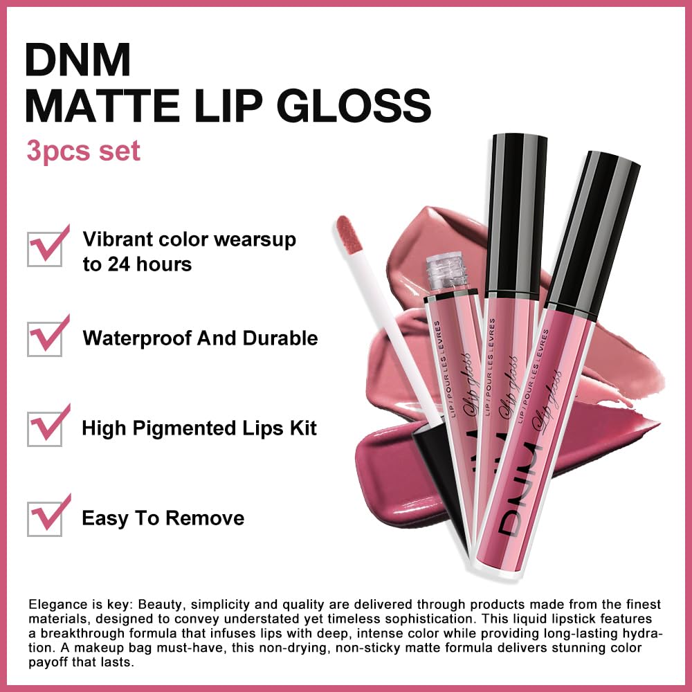 evpct 3Pcs Light Neutral Mauve Matte Liquid Lipstick Lip Stain Sets for Women, Matte Lipstick Long