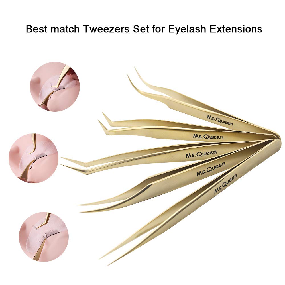 Ms.Queen Eyelash Extension Tweezers Set-Precision Tweezers for 2D-6D Volume&Individual False Lashes