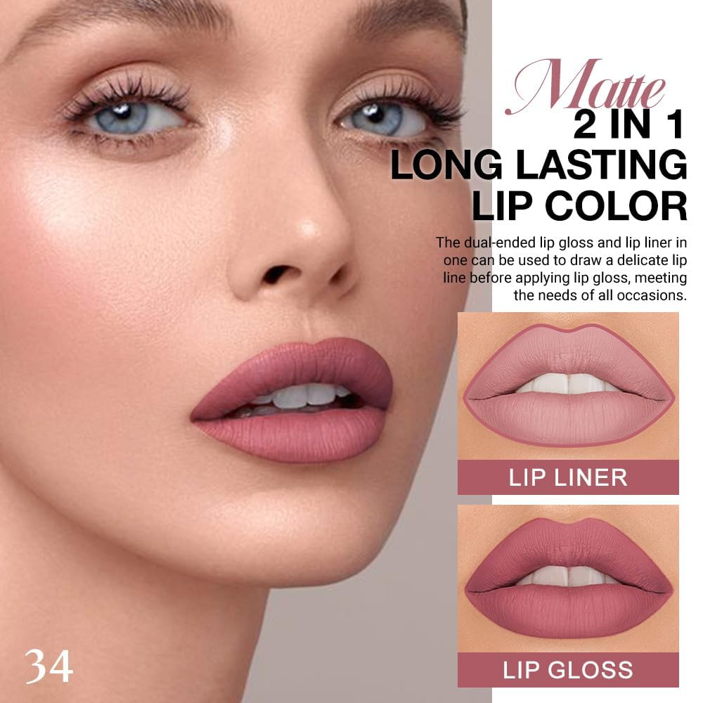 evpct 1Pcs Mauve Matte Lip Liner Stain Liquid Lipstick Makeup Set for Women, Mauve Lip Stick Liner