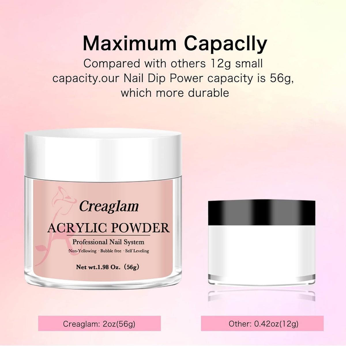 Acrylic Powder for Nail 56g: 2oz Papaya Punch Acrylic Powder Large Capacity Professional for 3D Art