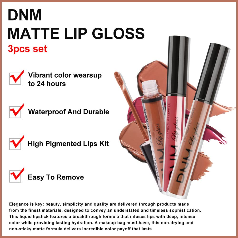 evpct 3Pcs Nude Brown Rose Pink Dark Matte Liquid Lipstick Makeup Sets for Dark Skin Black Women