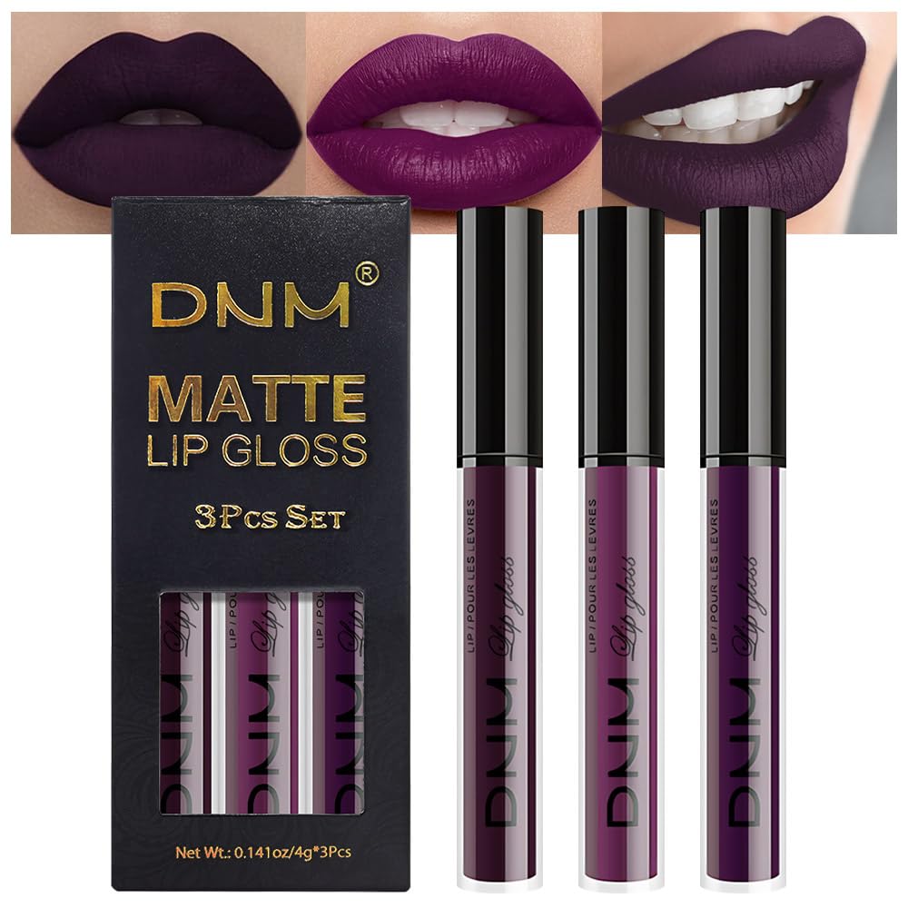 evpct 3Pcs Dark Purple Mauve Plum Maroon Matte Liquid Lipstick Lip Stain Sets for Women