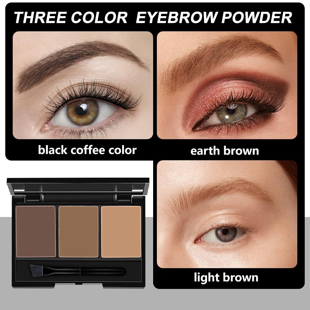 Brow Powder Kit – Long-Lasting 3-Color Brow Filler for Full, Defined Natural Brows, Contour Palette